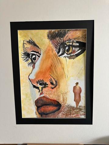 Aquarel Portret met Figuur beschikbaar voor biedingen