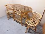Bamboe /rotan set , 2 stoelen en tafel met glasplaat, Ophalen, Twee, Bruin, .