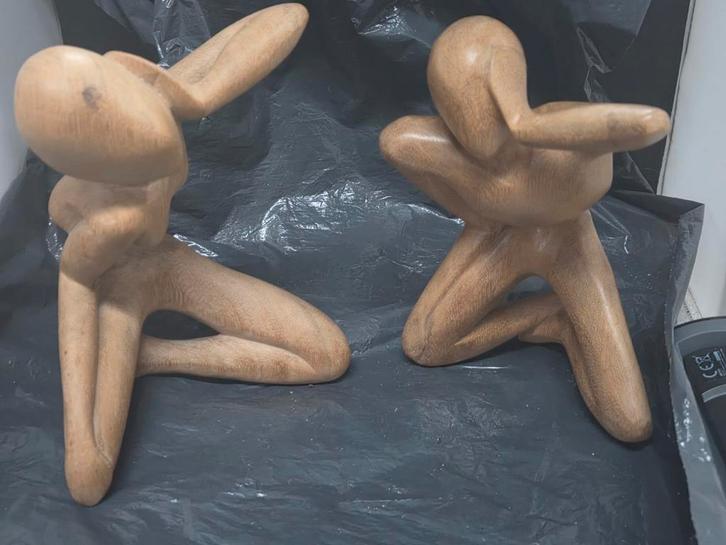 Houten Abstracte Beelden Set, Antiek en Kunst, Kunst | Beelden en Houtsnijwerken, Ophalen of Verzenden