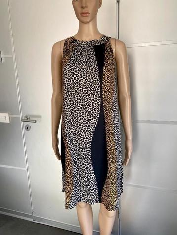 J366 jurk maat 44=L jurkje zomerjurk geel/zwart/beige beschikbaar voor biedingen