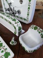Prachtige Franse wastafel set groene klimop decor randen, Antiek en Kunst, Ophalen