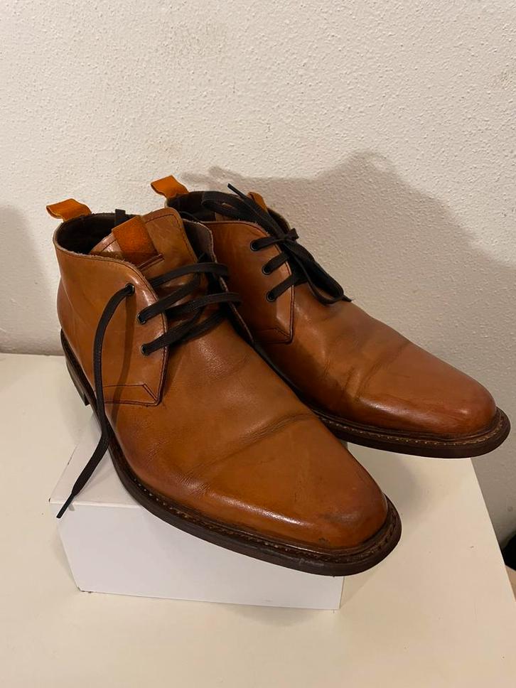 Floris van Bommel Cognac Kalfsleren Enkellaarsjes EU 44, Kleding | Heren, Schoenen, Gedragen, Boots, Bruin, Ophalen of Verzenden