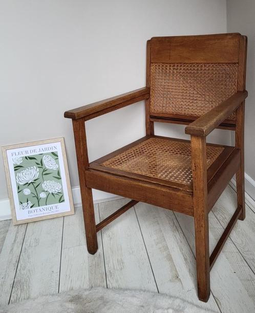 Handgemaakte houten stoel, mooi design., Huis en Inrichting, Stoelen, Gebruikt, Eén, Hout, Riet of Rotan, Bruin, Ophalen