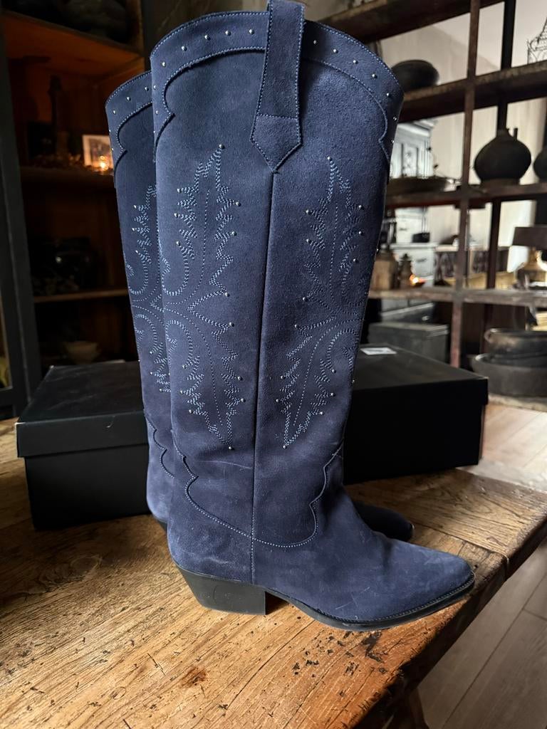 Donkerblauwe Hoge laarzen - Nieuwstaat van Silver Grace., Kleding | Dames, Schoenen, Hoge laarzen, Blauw, Ophalen of Verzenden