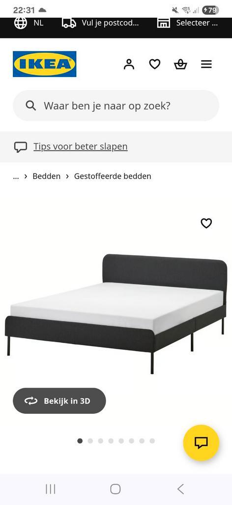 Bed Ikea Slattum 140x200., Huis en Inrichting, Slaapkamer | Bedden, Gebruikt, Twijfelaar, 140 cm, Metaal, Grijs, Ophalen