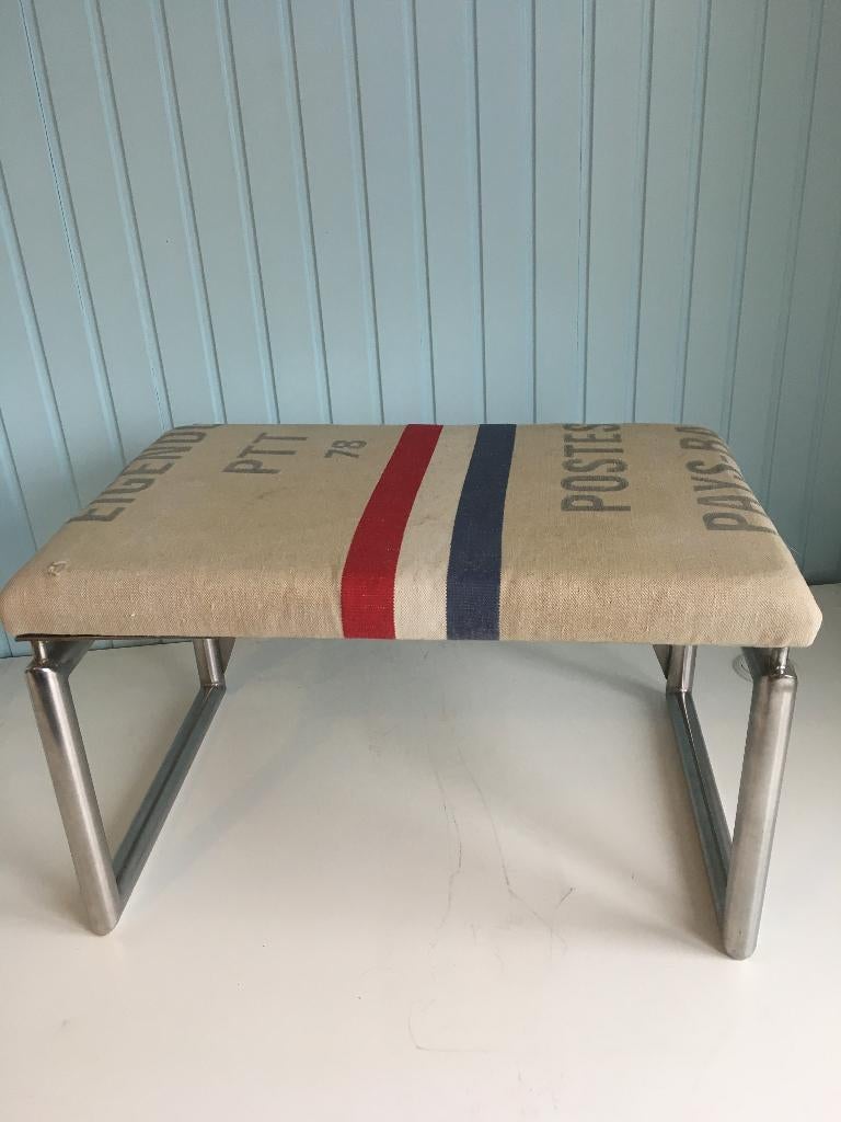 Voetenbank poef PTT post design RVS, Ophalen, 50 tot 75 cm, Nvt, Rechthoekig