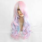 Lolita pruik baby-roze baby-blauw lang haar met krullen, Verzenden, Nieuw, Pruik of Haarverlenging