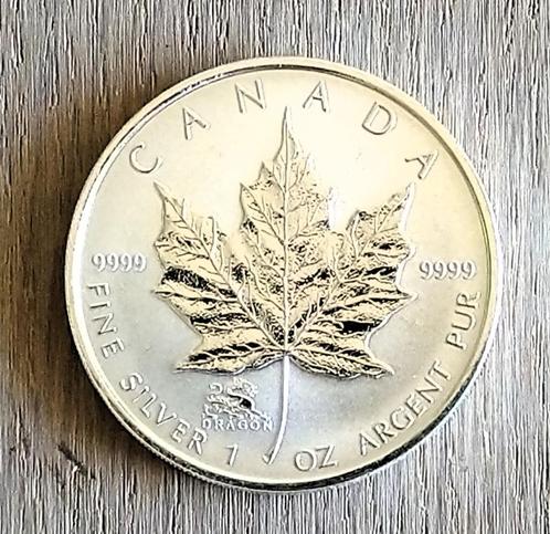 Canada 1 oz. silver Maple Leaf, 2000 Privy Mark "Dragon", RP, Postzegels en Munten, Munten | Amerika, Losse munt, Noord-Amerika