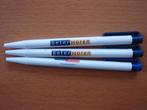 3 Reclame Pennen met Blauwe Clip - Voor de verzamelaar, Verzamelen, Pennenverzamelingen, Overige merken, Gebruikt, Balpen, Ophalen of Verzenden