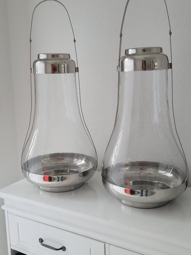2 grote kandelaars/windlichten voor kaars, plant e.d., Huis en Inrichting, Woonaccessoires | Kandelaars en Kaarsen, Zo goed als nieuw