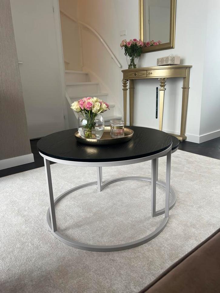 Salontafel Set van 2 - Zwart/Bruin & Grijs / Taupe, Huis en Inrichting, Tafels | Salontafels, Nieuw, Minder dan 50 cm, 50 tot 100 cm