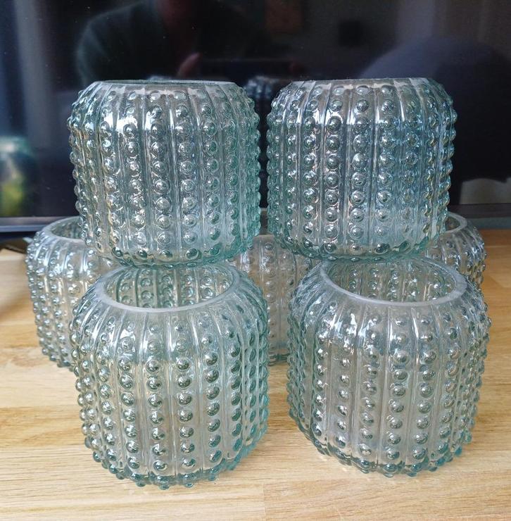 7 windlichten, groen, als NIEUW! 7=€7,-!, Huis en Inrichting, Woonaccessoires | Kandelaars en Kaarsen, Zo goed als nieuw, Minder dan 25 cm