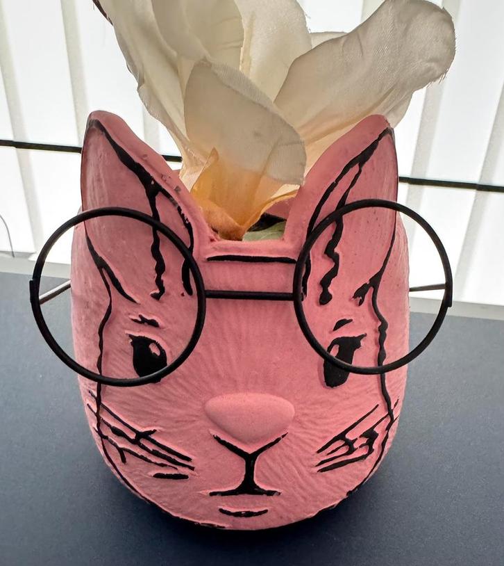 Pasen roze bloempot paashaas 13 cm, Diversen, Pasen, Gebruikt, Ophalen of Verzenden