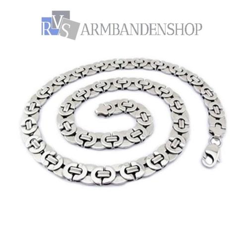 RVS platte koningsschakel ketting 60 lang en 8 mm breed, Sieraden, Tassen en Uiterlijk, Kettingen, Nieuw, Overige materialen, Zilver