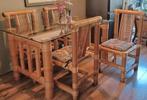 Bamboe eettafel incl. 4 stoelen 150x90x77 cm MOET WEG!, Huis en Inrichting, Ophalen, Gebruikt, Vier personen, Rechthoekig