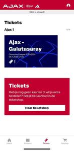 Ajax-Galatasaray 3 tickets vak 418 rij 1, Tickets en Kaartjes, Losse kaart, Drie personen of meer, November, Europa of Champions League