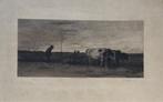 Philippe Zilcken n. M. Maris ets "Boer met Ploeg & 3 Koeien", Antiek en Kunst, Kunst | Etsen en Gravures, Ophalen