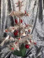 Oud, vintage wit chenille kerstboompje incl kerstversiering., Diversen, Kerst, Ophalen of Verzenden