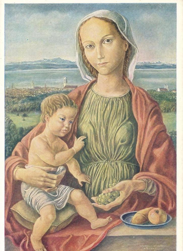 4 Mooie kunstkaarten Maria met Kind - Prof. J. Wohlfart, Verzamelen, Religie, Zo goed als nieuw, Christendom | Katholiek, Kaart of Prent