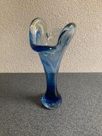 VINTAGE vaas jaren 50 glas met pontil mondgeblazen, Blauw, Ophalen of Verzenden, Minder dan 50 cm, Glas