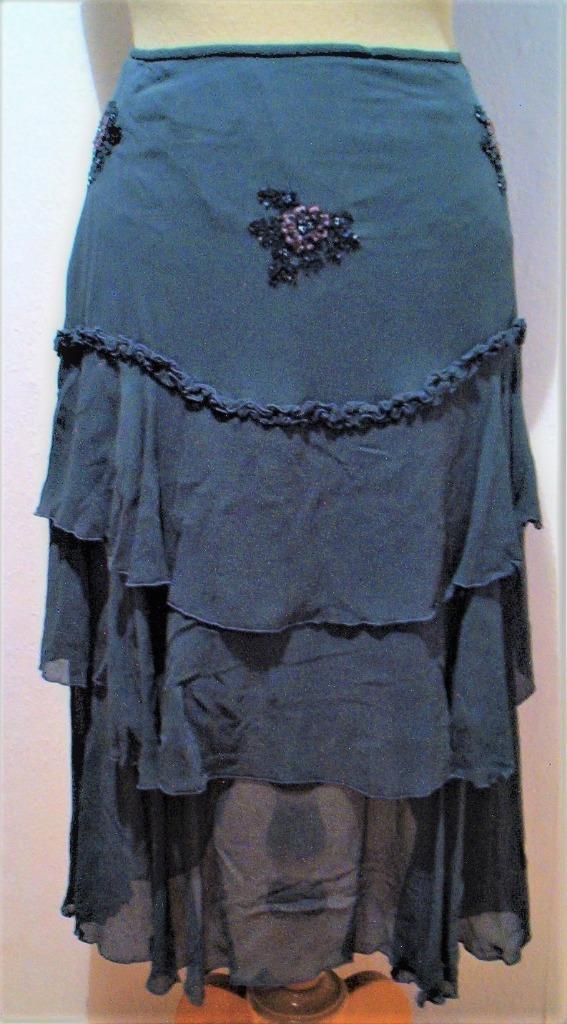 100% silk bewerkte rok van Ganesha Ibiza! L, Kleding | Dames, Rokken, Zo goed als nieuw, Maat 42/44 (L), Groen, Onder de knie
