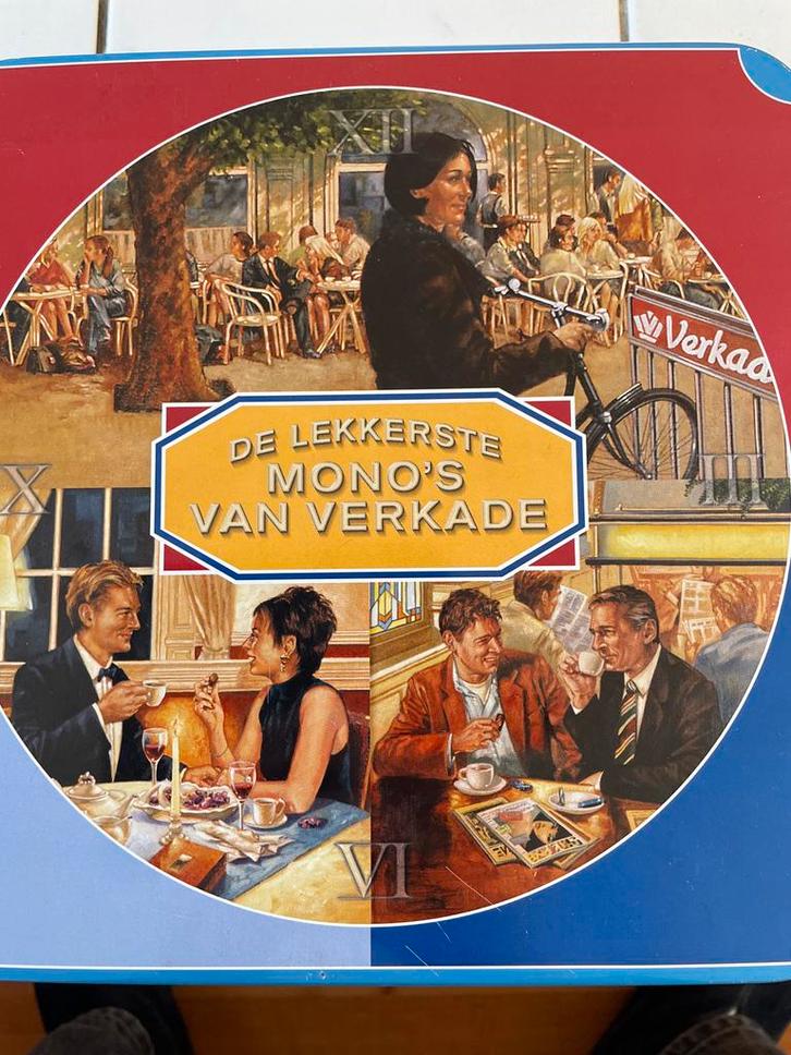 Verkade Koekblik - 'De Lekkerste Mono's', Verzamelen, Blikken, Gebruikt, Koek(jes), Verkade, Ophalen of Verzenden