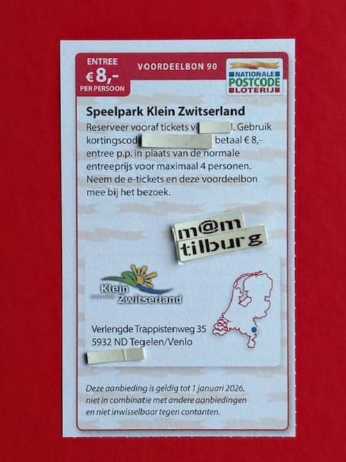 Voordeelbon 90 Speelpark Klein Zwitserland entree €8,00 p.p., Tickets en Kaartjes, Kortingen en Cadeaubonnen, Drie personen of meer
