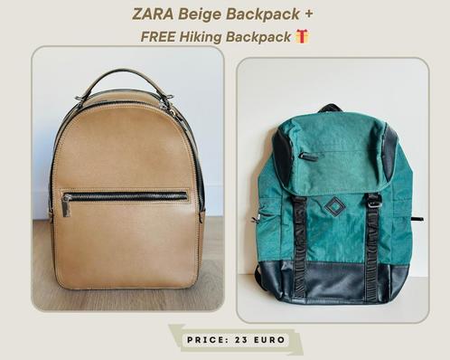 ZARA Beige Backpack + FREE Hiking Backpack, Sieraden, Tassen en Uiterlijk, Tassen | Rugtassen, Ophalen of Verzenden