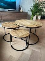 Set van 3 Mango Houten Salontafels, Ophalen, Gebruikt, 50 tot 75 cm, Rond
