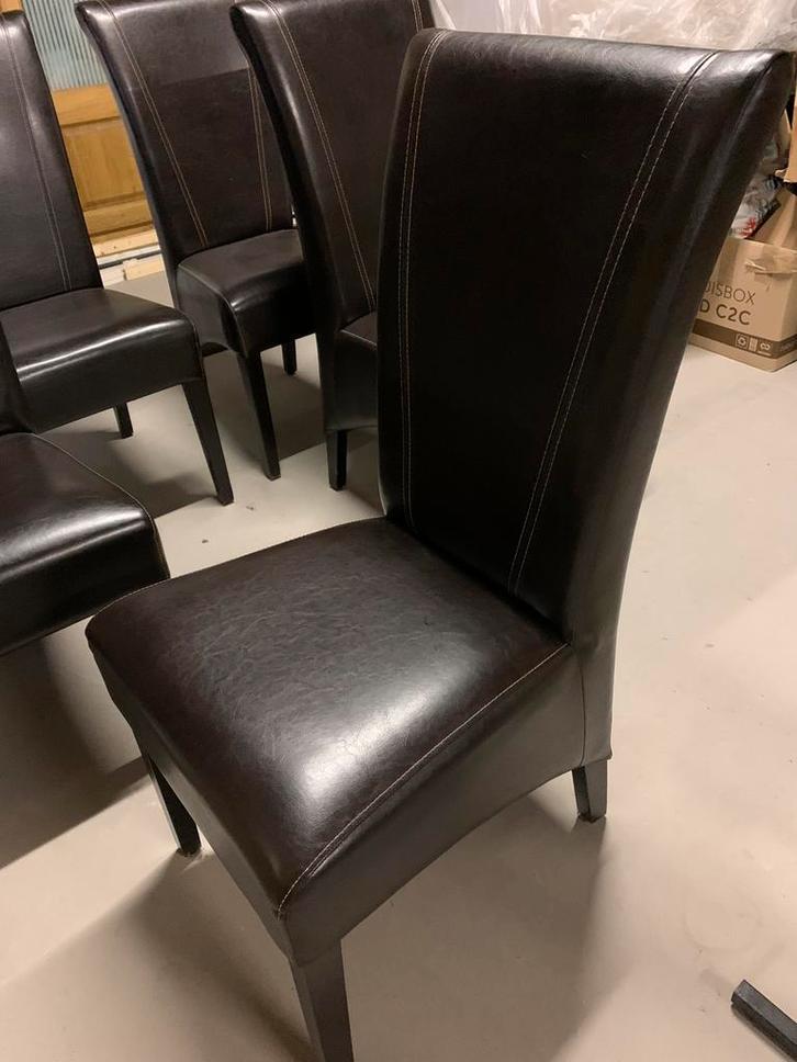 6x donker bruine lederen stoelen, Huis en Inrichting, Stoelen, Zo goed als nieuw, Vijf, Zes of meer stoelen, Bruin, Ophalen