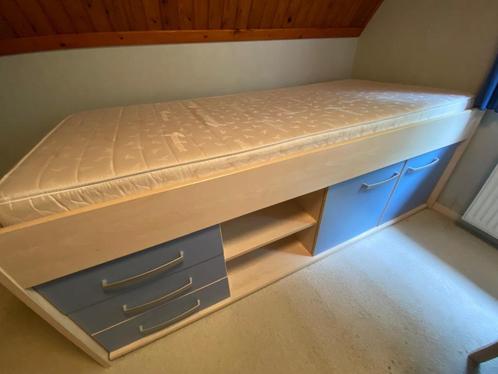 Tienerkamer met half-hoogslaper en bureau, Huis en Inrichting, Slaapkamer | Complete slaapkamers, Gebruikt, Eenpersoons, Ophalen