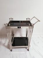 Vintage glazen trolly serveerwagen zilver, Huis en Inrichting, Tafels | Salontafels, Gebruikt, Rond, Glas, Minder dan 50 cm
