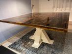 Epoxy Eettafel van oude Franse eiken treinwagon vloerdelen, Huis en Inrichting, Ophalen, Vierkant, Zo goed als nieuw, Vijf personen of meer