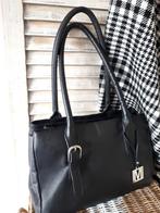 Manfield zwarte leren handtas schoudertas tas, Ophalen of Verzenden, Zo goed als nieuw, Zwart, Handtas