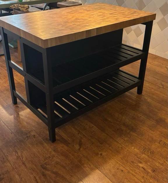 IKEA VADHOLMA Keukenblok - Zwart/Eiken - 126x79x90 cm, Huis en Inrichting, Tafels | Eettafels, Zo goed als nieuw, 100 tot 150 cm