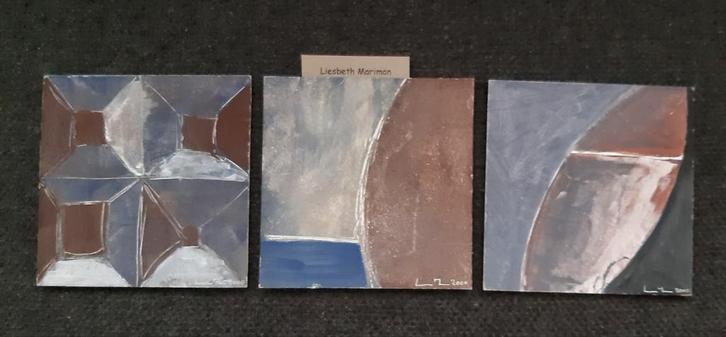 drieluik - pastel- Abstract- L. Mariman €15!, Antiek en Kunst, Kunst | Schilderijen | Abstract, Ophalen of Verzenden