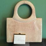 Vintage retro leren handtas tasje design Bonnier kniptas tas, Ophalen of Verzenden, Zo goed als nieuw, Beige, Handtas