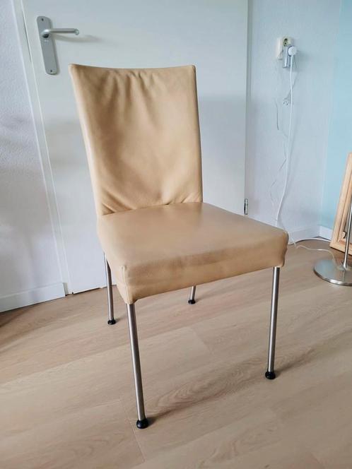 4 leren Eetkamer stoelen van Til / Bert Plantagie, Huis en Inrichting, Stoelen, Gebruikt, Vier, Leer, Metaal, Overige kleuren