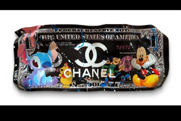kunstwerk:Stitch Dollar (en Mickey mouse), Antiek en Kunst, Kunst | Overige Kunst, Ophalen of Verzenden