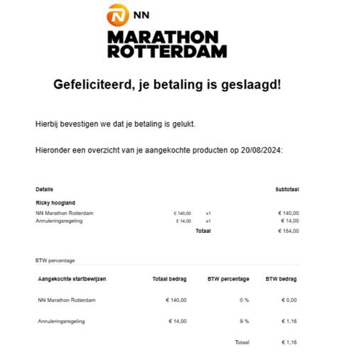 Ticket marathon Rotterdam, Sport en Fitness, Loopsport en Atletiek, Nieuw, Overige typen, Hardlopen, Overige merken, Verzenden
