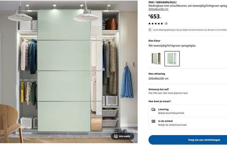 Twee Ikea schuifdeuen voor slaapkamerkast Pax/Mehamin/Auli, Huis en Inrichting, Kasten | Kledingkasten, Zo goed als nieuw, 200 cm of meer
