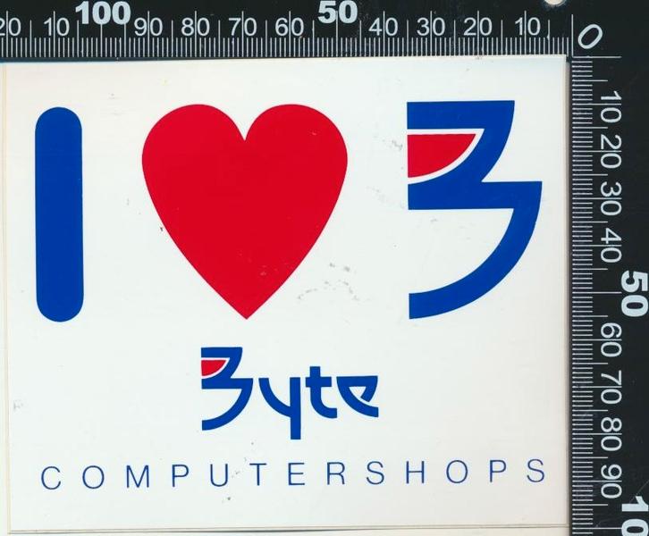 Sticker: Byte Computershops - I love, Verzamelen, Stickers, Zo goed als nieuw, Bedrijf of Vereniging, Ophalen of Verzenden