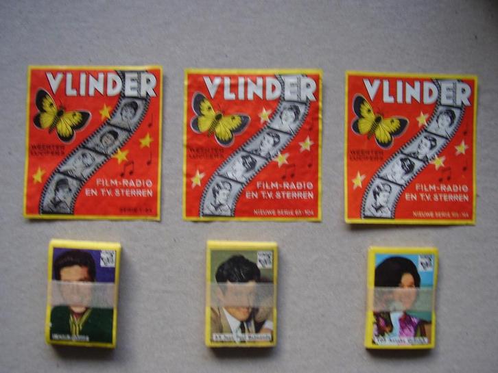 Lucifermerken Vlinder serie  film, radio en TV sterren, Verzamelen, Rookartikelen, Aanstekers en Luciferdoosjes, Gebruikt, Sigarenbandjes