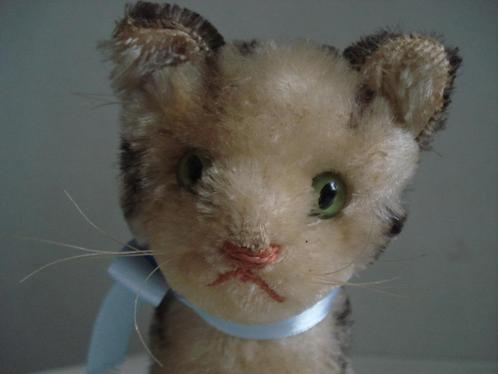 Steiff kat Tabby mohair gestreept staand geen ID niet geleed, Verzamelen, Dierenverzamelingen, Gebruikt, Overige typen, Hond of Kat