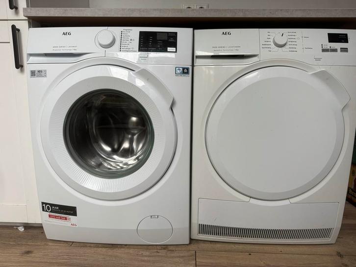 AEG Wasmachine en Droger Set, Witgoed en Apparatuur, Wasmachines, Gebruikt, Voorlader, 6 tot 8 kg, 85 tot 90 cm, 1200 tot 1600 toeren