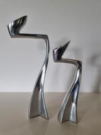 1980s Vintage aluminium Swan kandelaars Matthew Hilton, Gebruikt, 25 tot 50 cm, Ophalen of Verzenden, Metaal