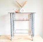 Prachtige vintage chroom barcart met rookglas bovenblad!, Huis en Inrichting, Tafels | Sidetables, Ophalen, 50 tot 100 cm, Zo goed als nieuw