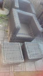 2 stoeltjes met 2 tafeltjes/voetenbankjes in goede staat., Tuin en Terras, Tuinsets en Loungesets, Ophalen, Gebruikt