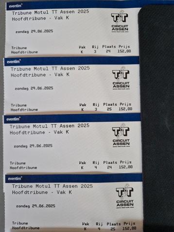 4 hoofdtribune kaarten MotoGP TT Assen zondag 29 juni €150ps beschikbaar voor biedingen