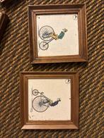 Vintage Wandtegels Fietsers (2 stuks), Antiek en Kunst, Ophalen of Verzenden
